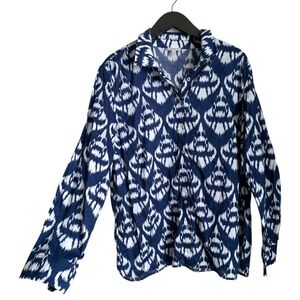 Talbots Women's Button Down Shirt Size XL 100% Cotton Navy White